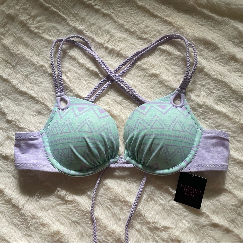 NWT Victoria’s Secret Geometric Bombshell Tie Back Bikini Top 34A